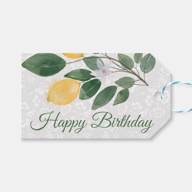 Watercolor Sicilian Lemons Happy Birthday Geschenkanhänger (Vorderseite (Horizontal))