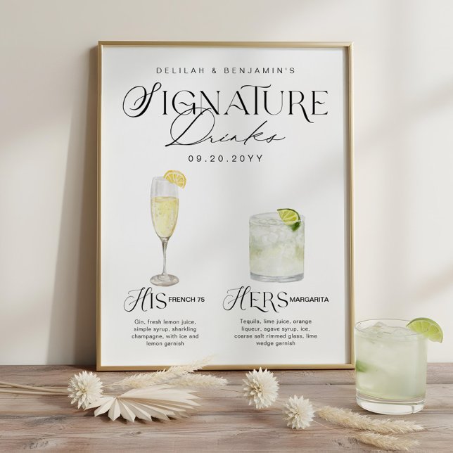 Watercolor Signature Drink Wedding Bar Sign Poster (Watercolor Signature Drink Wedding Bar Sign)