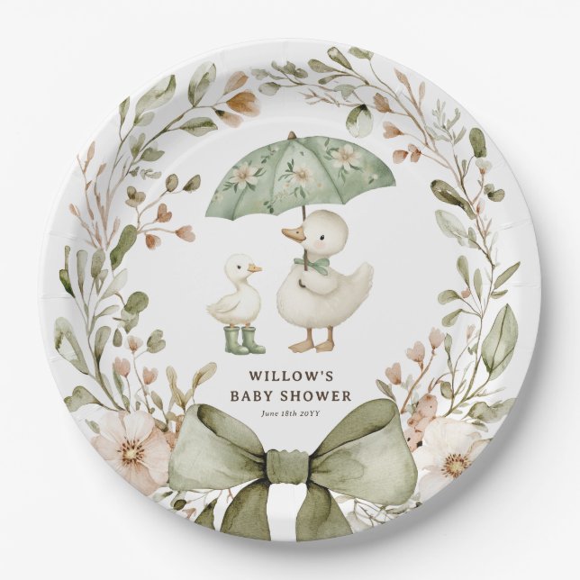 Watercolor Silly Goose Baby Shower Pappteller (Vorderseite)