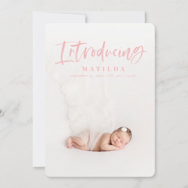 Watercolor-Skript-Foto-Geburtsankündigung Ankündigung (Vorderseite)