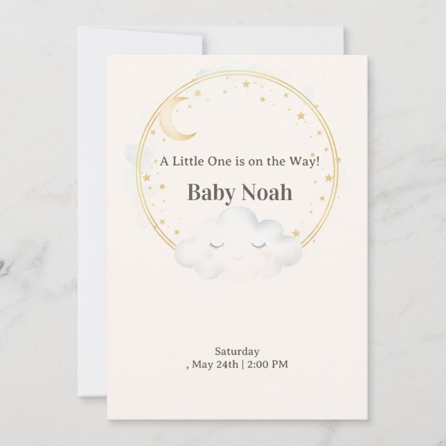 Watercolor Sleeping Cloud Baby Shower Invitation M (Devant)