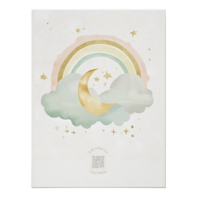 Watercolor Sleeping Moon Nursery Wall Art | Mint Poster (Vorderseite)