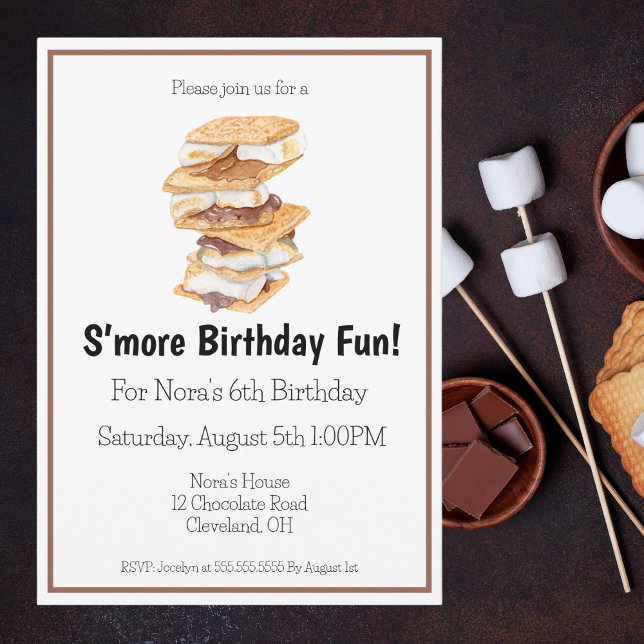 Watercolor S'mores Amusant 6e invitation anniversa (Créateur téléchargé)
