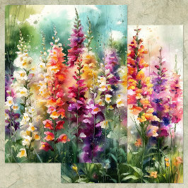 WATERCOLOR SNAPDRAGONS GARDEN SCRAPBOOK PAPER