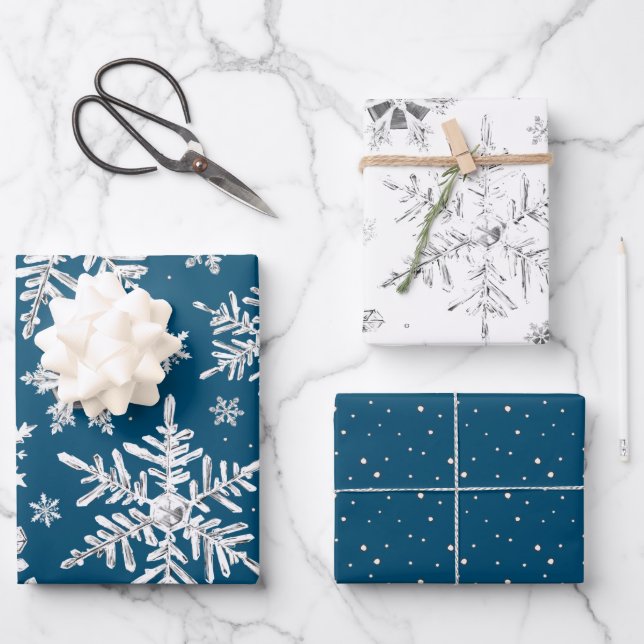 Watercolor Snowflake Wrapping Paper Sheets Geschenkpapier Set (Vorderseite)