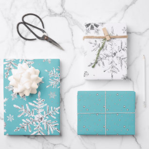 Watercolor Snowflake Wrapping Paper Sheets Geschenkpapier Set