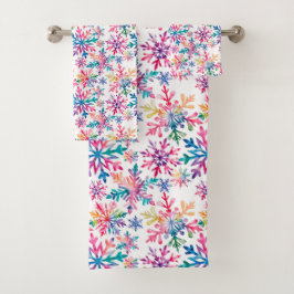 Watercolor Snowflakes Pattern Badhandtuch Set