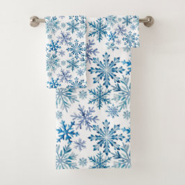 Watercolor Snowflakes Pattern Badhandtuch Set