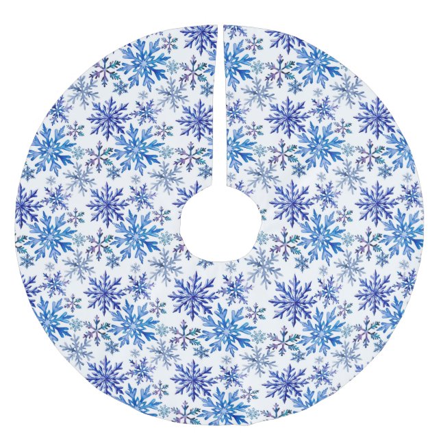 Watercolor Snowflakes Pattern Polyester Weihnachtsbaumdecke (Vorderseite)