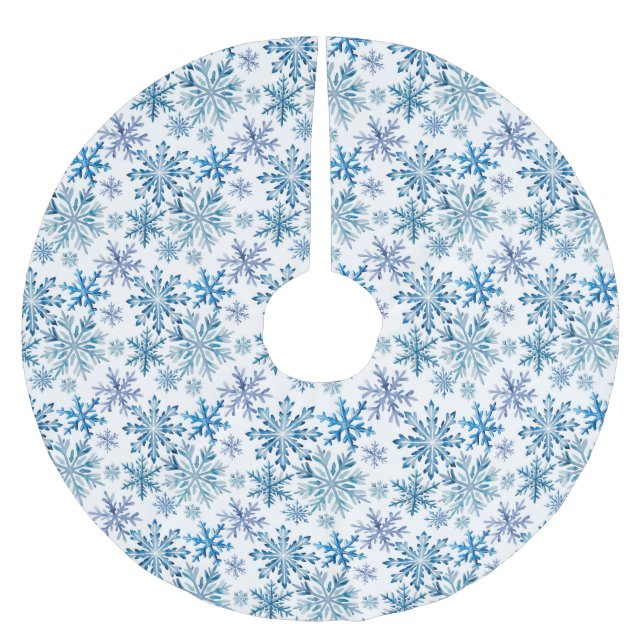 Watercolor Snowflakes Pattern Polyester Weihnachtsbaumdecke (Vorderseite)