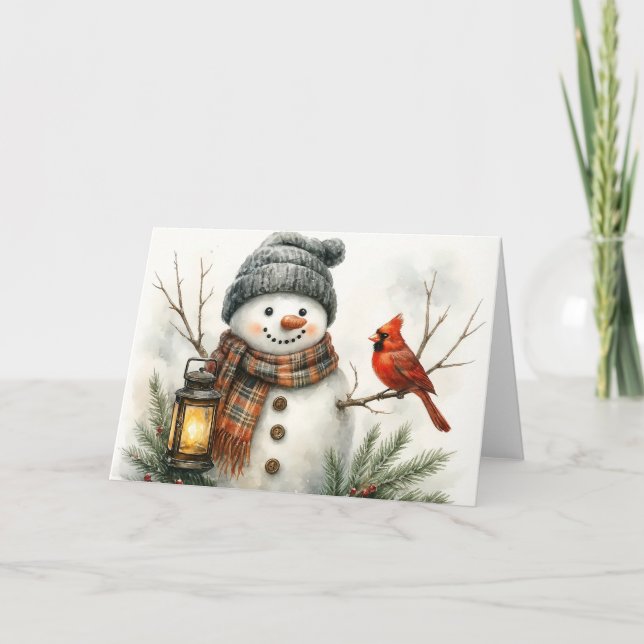 Watercolor Snowman Christmas Card – Lantern & Card Karte (Vorderseite)
