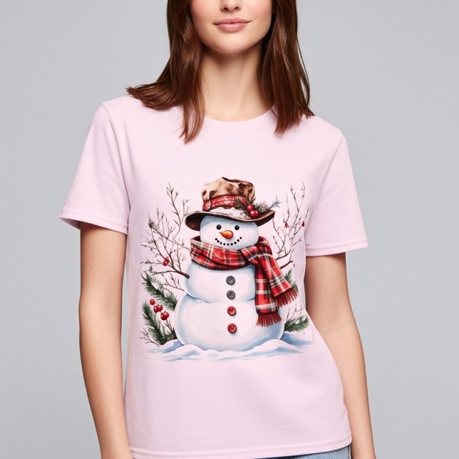 Watercolor Snowman Classic Plaid Scarf Winter T-Shirt (Von Creator hochgeladen)