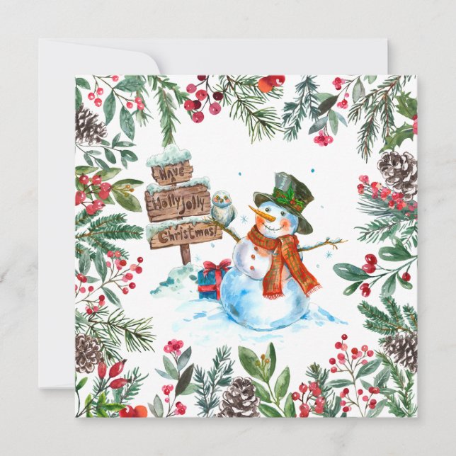 Watercolor Snowman Frohe Weihnachten (Vorderseite)