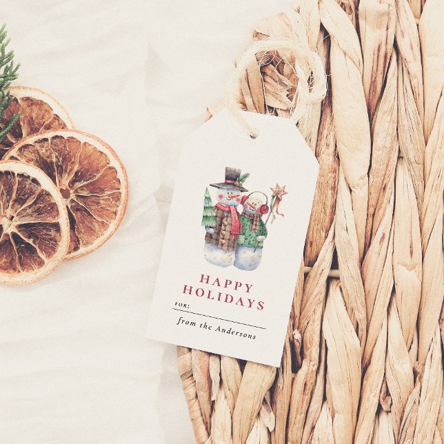 Watercolor Snowman Happy Holidays Weihnachten Geschenkanhänger (Von Creator hochgeladen)