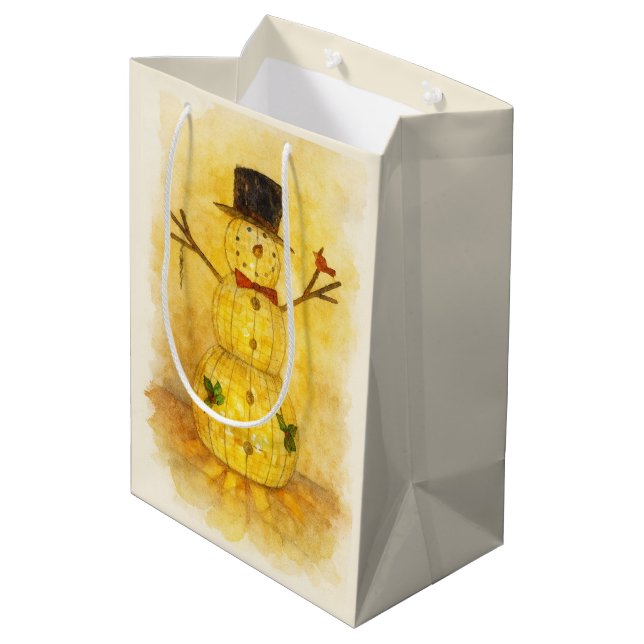 Watercolor Snowman Mittlere Geschenktüte (Rückseite Schrägansicht)