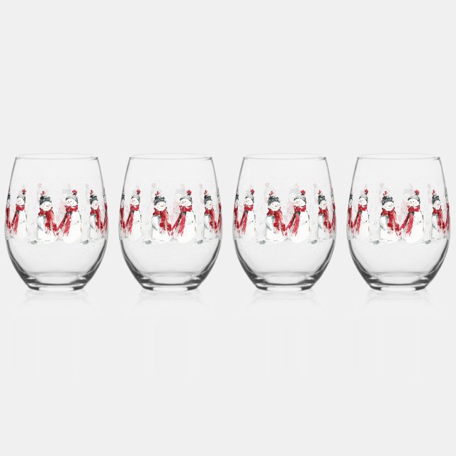 Watercolor Snowman  Weinglas Ohne Stiel (Vorderseite)