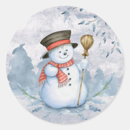 Watercolor Snowman Winter Snow Modern Christmas Runder Aufkleber