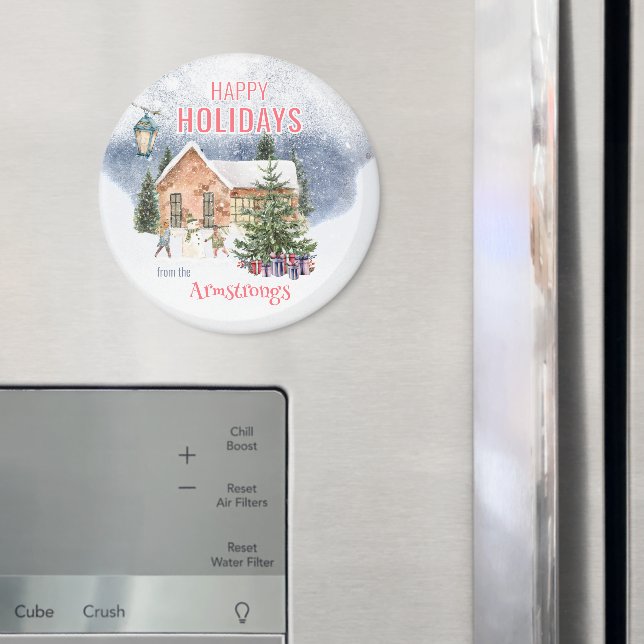 Watercolor Snowman Winterlandschaft Keepake Magnet (In Situ (Kühlschrank))