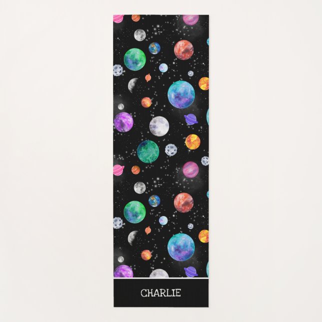 Watercolor Solarsystem Weltraumkids Yogamatte (Vorderseite)