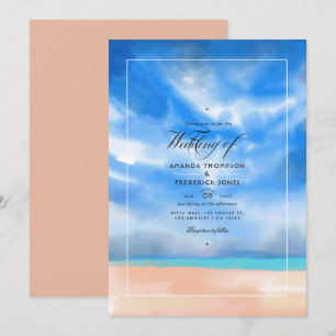 Watercolor Sommerstrand Hochzeitseinladung Einladung