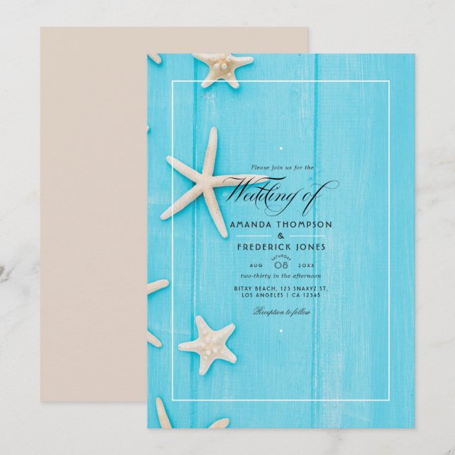 Watercolor Sommerstrand Hochzeitseinladung Einladung (Vorne/Hinten)