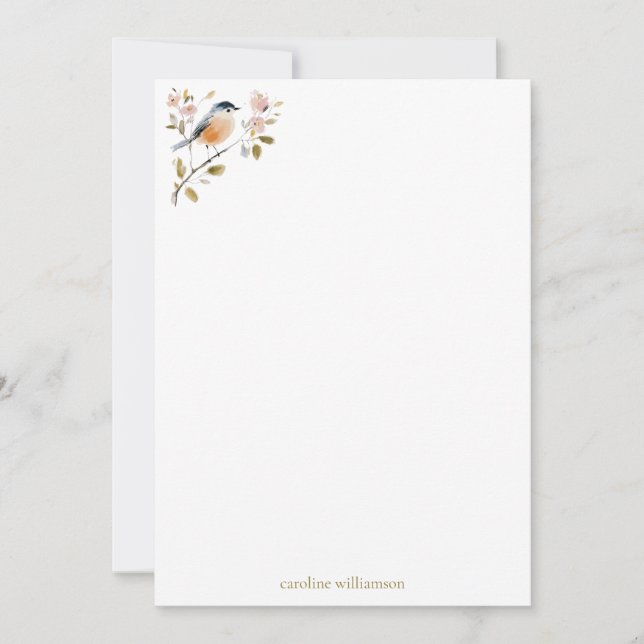 Watercolor Songbird Bird Personalized Stationery Mitteilungskarte (Vorderseite)