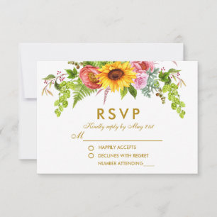 Watercolor-Sonnenblume-Blumengoldhochzeit UAWG RSVP Karte
