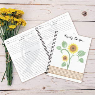 Watercolor Sonnenblume Gingham Family Rezept Notizbuch