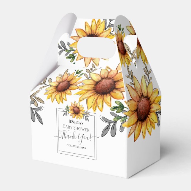 Watercolor Sonnenblume Kinderdusche Danke Geschenkschachtel (Vorderseite)