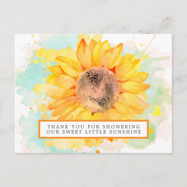 Watercolor Sonnenblume Kinderdusche Danke Postkarte (Vorderseite)