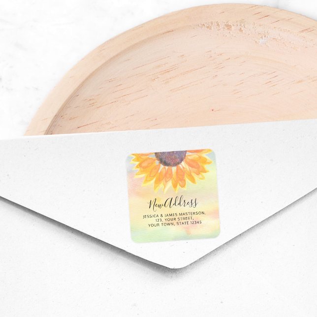 Watercolor Sonnenblume New Address Square Sticker (Von Creator hochgeladen)