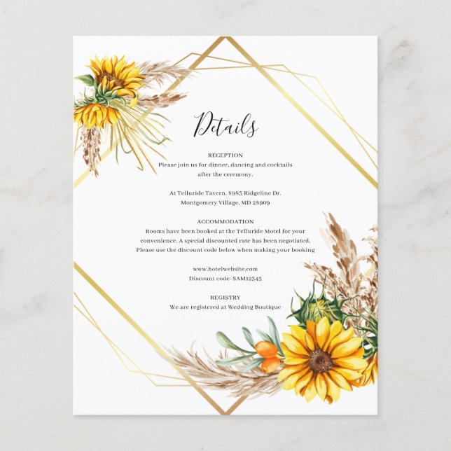 Watercolor Sonnenblume Rustikale Hochzeitskarte (Vorderseite)