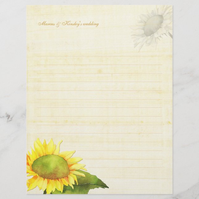 Watercolor Sonnenblumen Hochzeitspapier (Vorderseite)