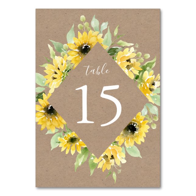 Watercolor Sonnenblumenpapier | Hochzeit Tischnummer (Vorderseite)