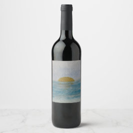 Watercolor Sonnenset Custom Beverage Blaues Weinet Weinetikett