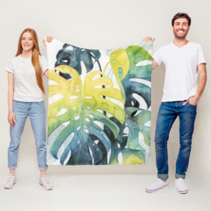 Watercolor-Sonnenuntergang-Palme-Blätter Fleecedecke