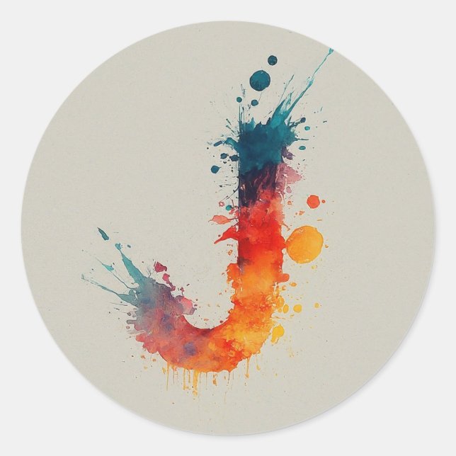 Watercolor Splash J Runder Aufkleber (Vorderseite)