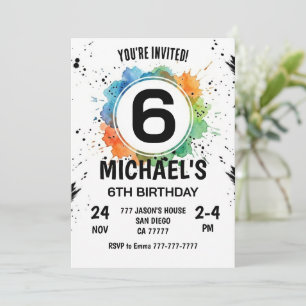 Watercolor Splash Junge 6. Geburtstag Einladung