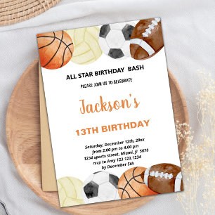 Watercolor Sports Invitations Anniversaire
