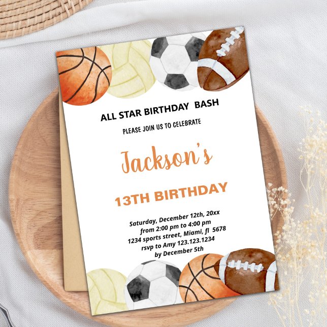 Watercolor Sports Invitations Anniversaire (Watercolor Sports Birthday Invitations)