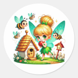 Watercolor Spring Baby Fairy Runder Aufkleber