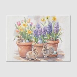 Watercolor Spring Floral and Bunnies Seidenpapier