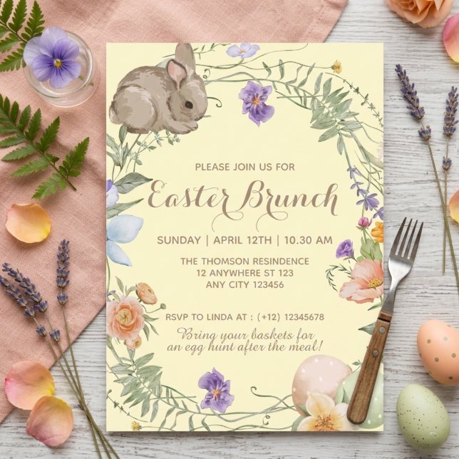 Watercolor Spring Floral Bunny Easter Brunch  Einladung (Von Creator hochgeladen)