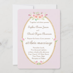 Watercolor Spring Floral Gold Hochzeit Einladung
