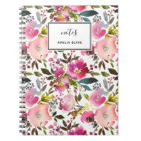 Watercolor Spring Floral Spiral Foto Notebook