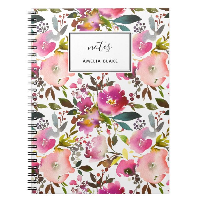 Watercolor Spring Floral Spiral Foto Notebook Notizblock (Vorderseite)