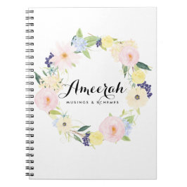 Watercolor Spring Floral Wreath Custom Notebook Notizblock