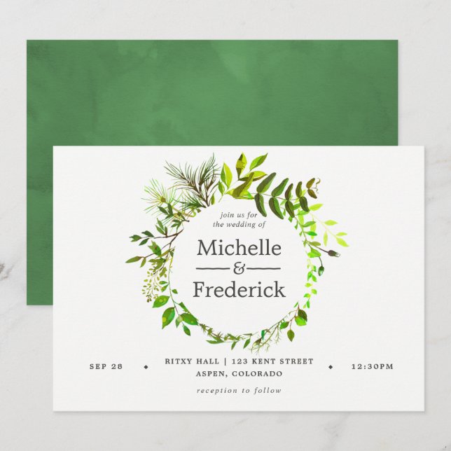 Watercolor Spring Foliage Wedding Einladung (Vorne/Hinten)