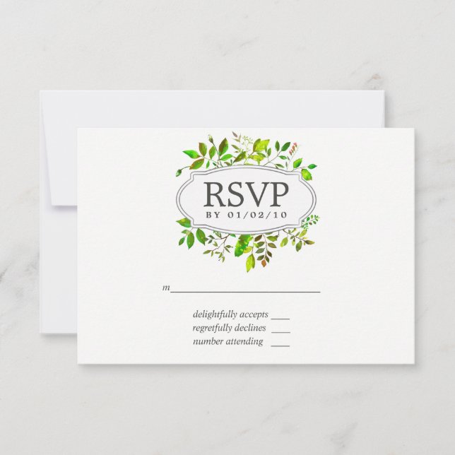 Watercolor Spring Foliage Wedding RSVP Karte (Vorderseite)