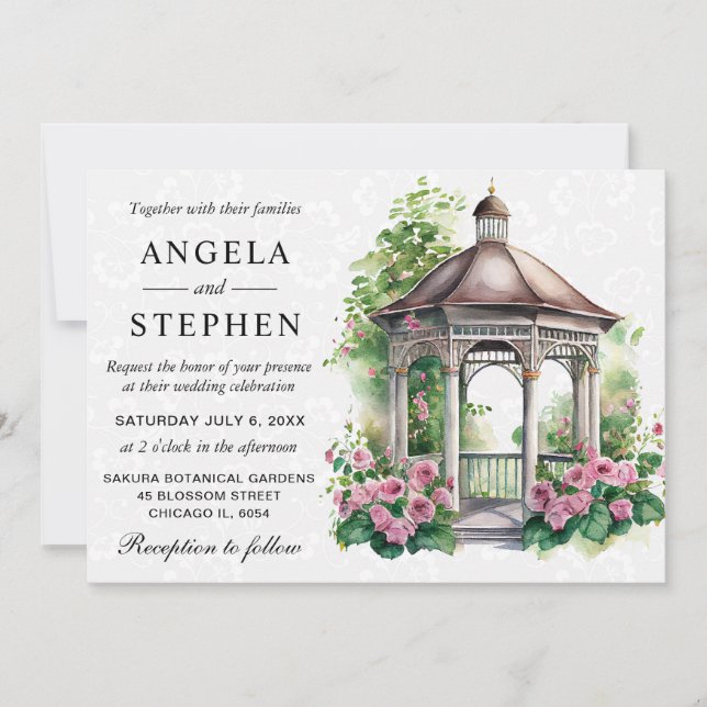 Watercolor Spring Garden Gazebo Wedding Einladung (Vorderseite)